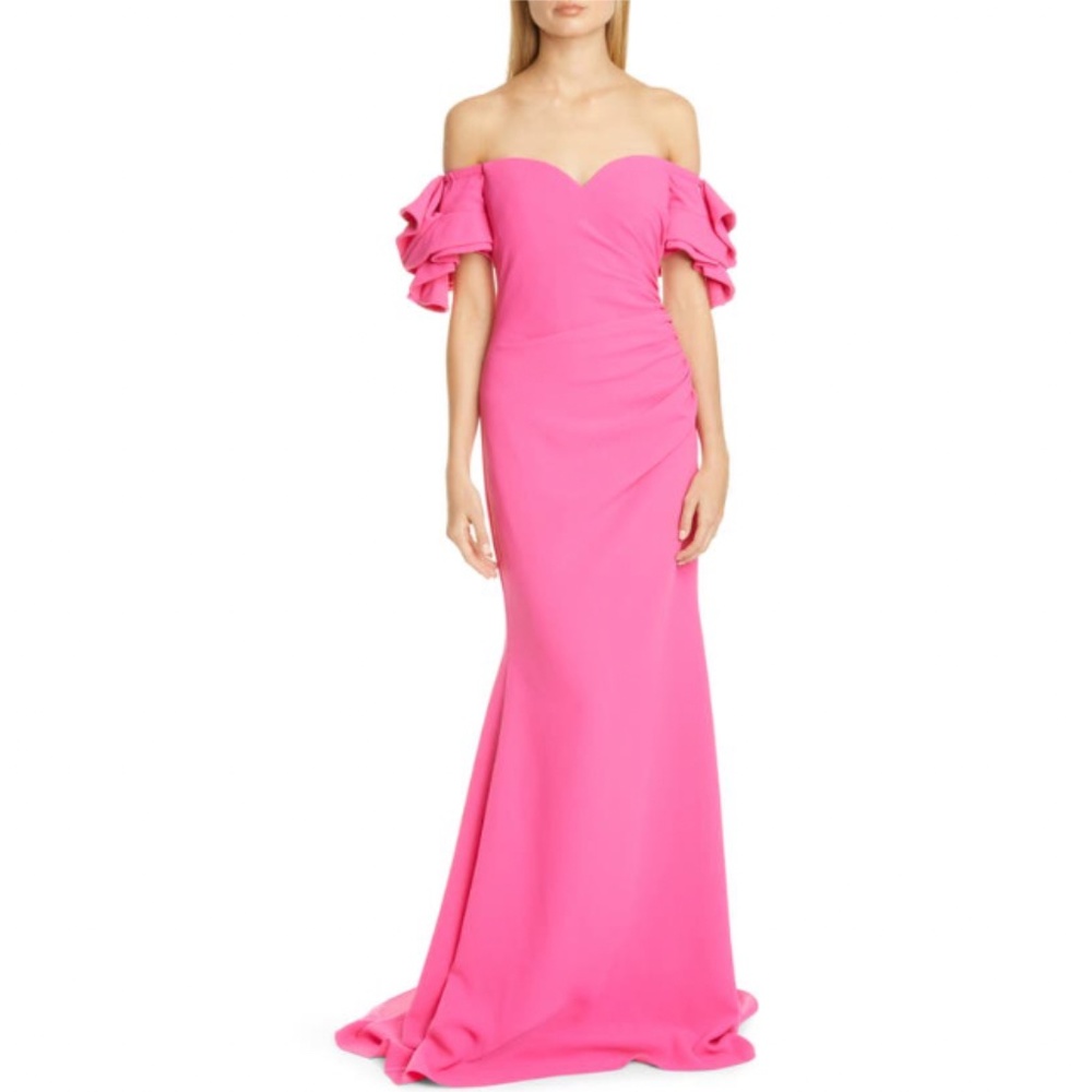 New! Badgley Mischka Collection Origami Off the Shoulder Gown